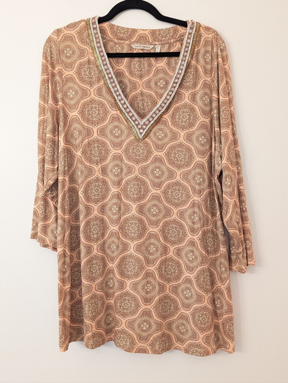 Soft Surroundings V neck beaded viscose tunic top